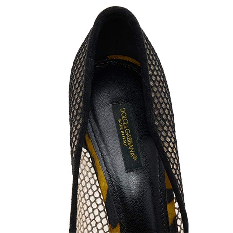 Pre Owned Dolce & Gabbana Black Mesh and Suede Floral Appliqué Pumps Size 39.5