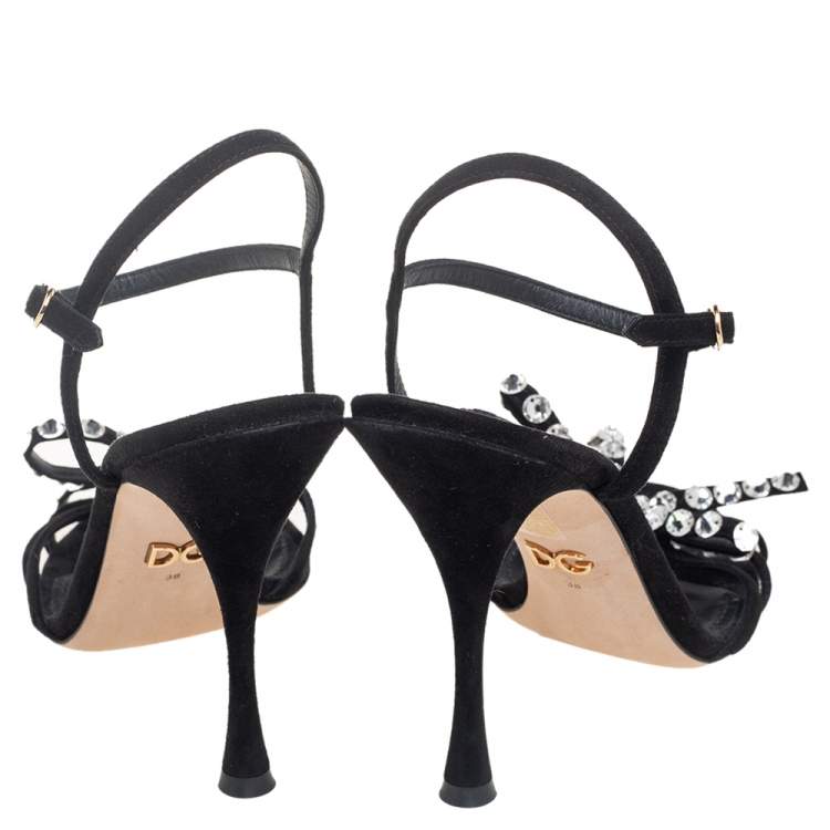 Pre Owned Dolce & Gabbana Black Suede  Crystal Embellished  Sandals Size 38