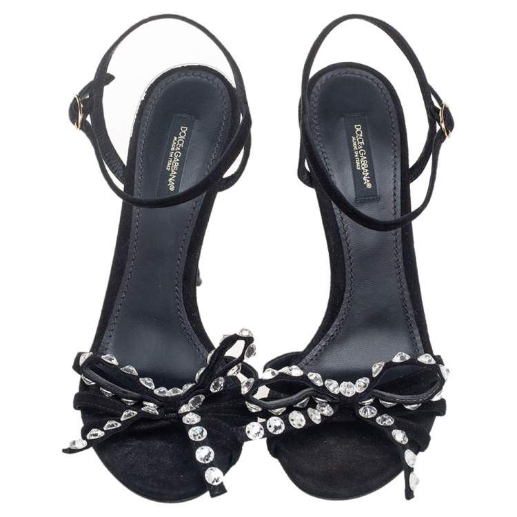 Pre Owned Dolce & Gabbana Black Suede  Crystal Embellished  Sandals Size 38