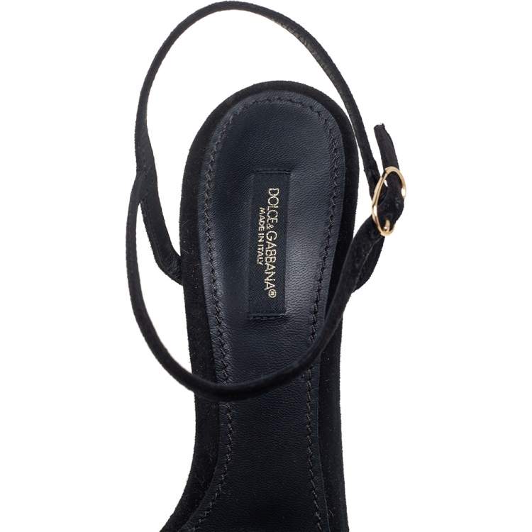 Pre Owned Dolce & Gabbana Black Suede  Crystal Embellished  Sandals Size 38