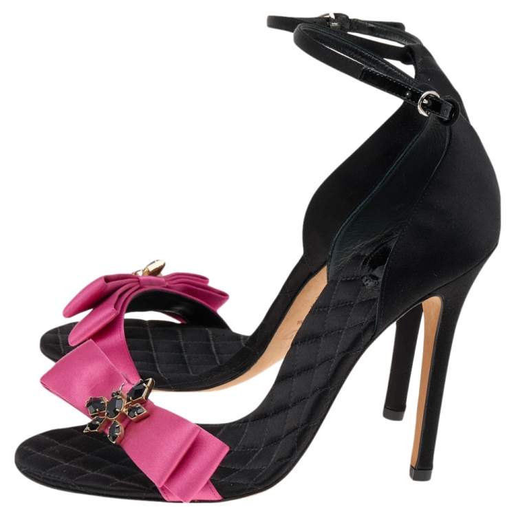 Pre Owned D&G Black/Pink Satin Crystal Embellished Ankle Strap Sandals Size 37