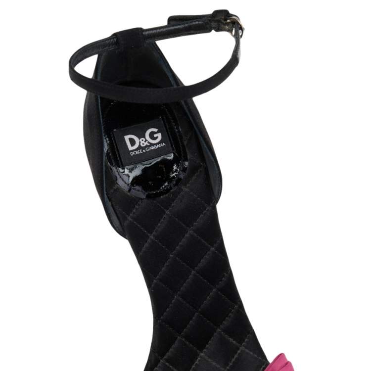 Pre Owned D&G Black/Pink Satin Crystal Embellished Ankle Strap Sandals Size 37