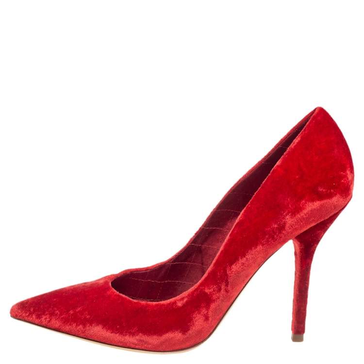 Pre Owned Dolce & Gabbana Red Velvet Pointed Toe Pumps Size 37