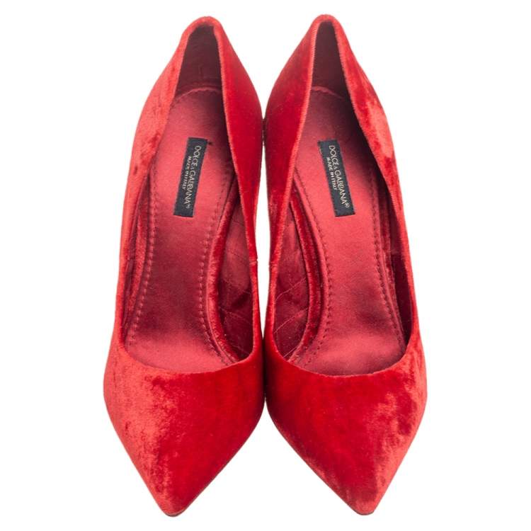 Pre Owned Dolce & Gabbana Red Velvet Pointed Toe Pumps Size 37