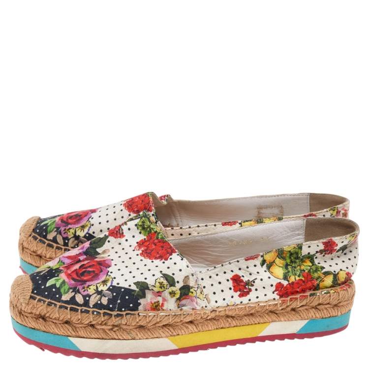 Pre Owned Dolce & Gabbana Multicolor Floral Print Canvas Espadrille Flats Size 36