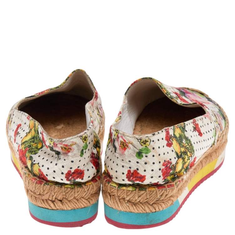 Pre Owned Dolce & Gabbana Multicolor Floral Print Canvas Espadrille Flats Size 36