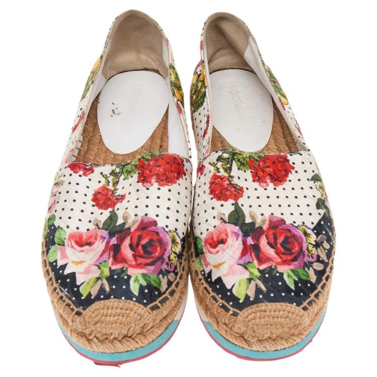Pre Owned Dolce & Gabbana Multicolor Floral Print Canvas Espadrille Flats Size 36