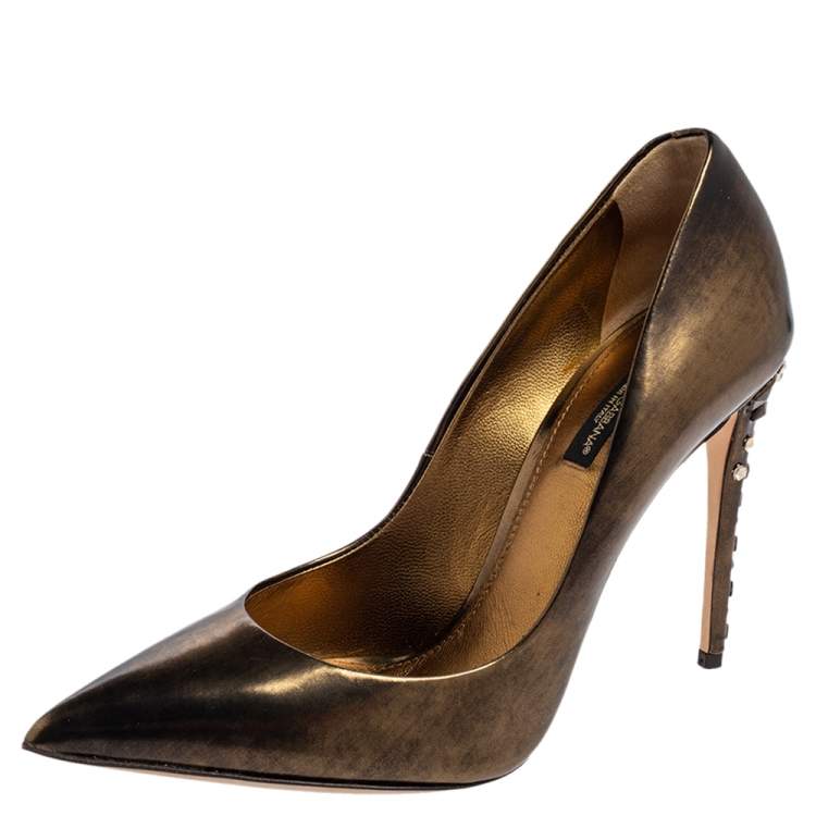 Dolce & Gabbana Metallic Gold Leather Crystal Embellished Heels Pointed Toe  Pumps Size 38 Dolce & Gabbana | TLC