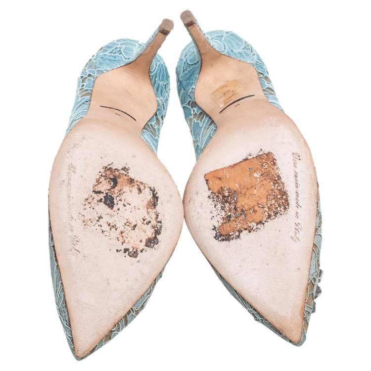 Pre Owned Dolce & Gabbana Blue Lace Bellucci Pointed Toe Pumps Size 40