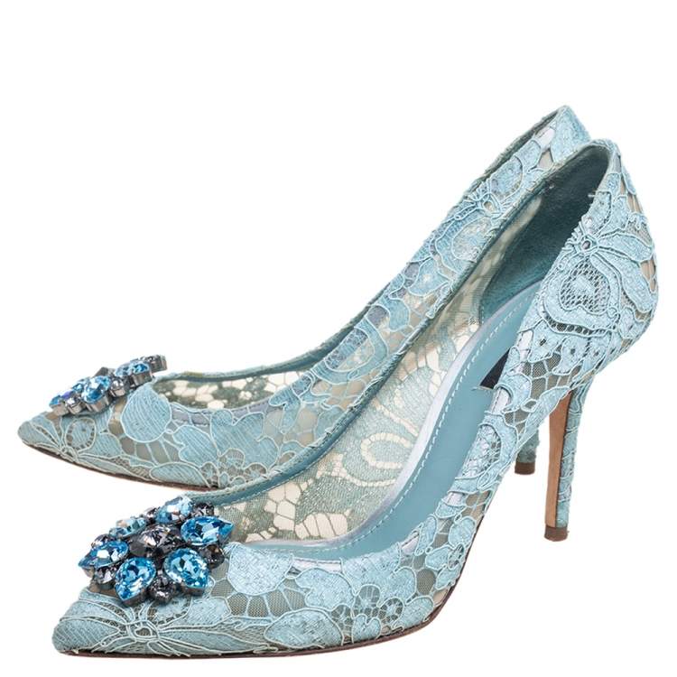 Pre Owned Dolce & Gabbana Blue Lace Bellucci Pointed Toe Pumps Size 40