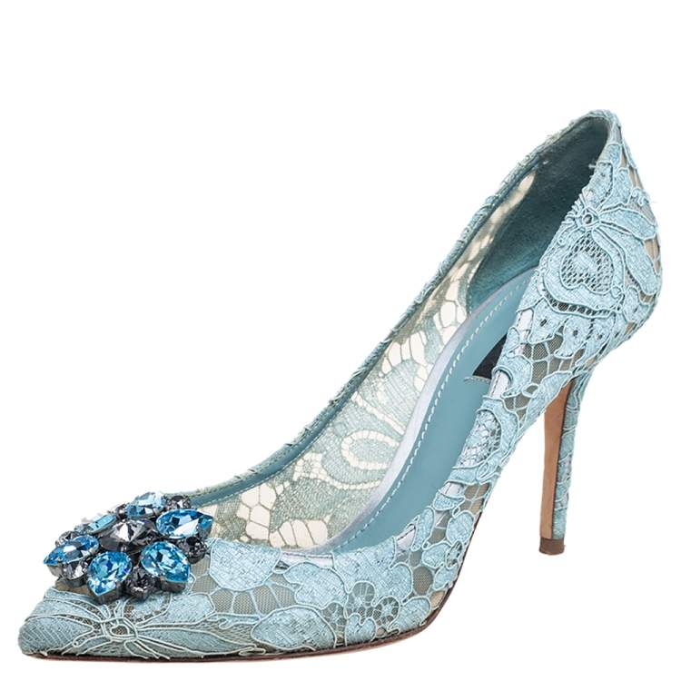Pre Owned Dolce & Gabbana Blue Lace Bellucci Pointed Toe Pumps Size 40