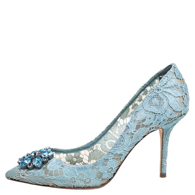 Pre Owned Dolce & Gabbana Blue Lace Bellucci Pointed Toe Pumps Size 40