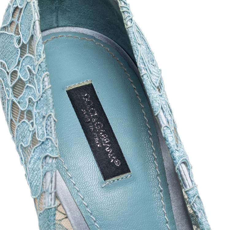 Pre Owned Dolce & Gabbana Blue Lace Bellucci Pointed Toe Pumps Size 40
