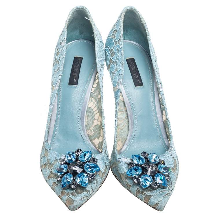 Pre Owned Dolce & Gabbana Blue Lace Bellucci Pointed Toe Pumps Size 40