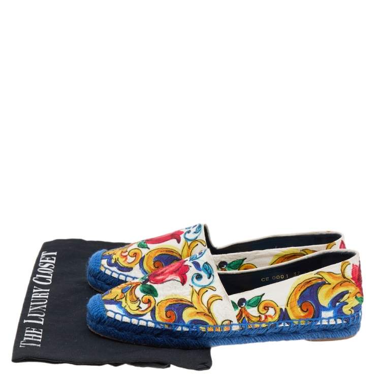 Pre Owned Dolce & Gabbana Multicolor Floral Print Fabric Espadrille Flats Size 37