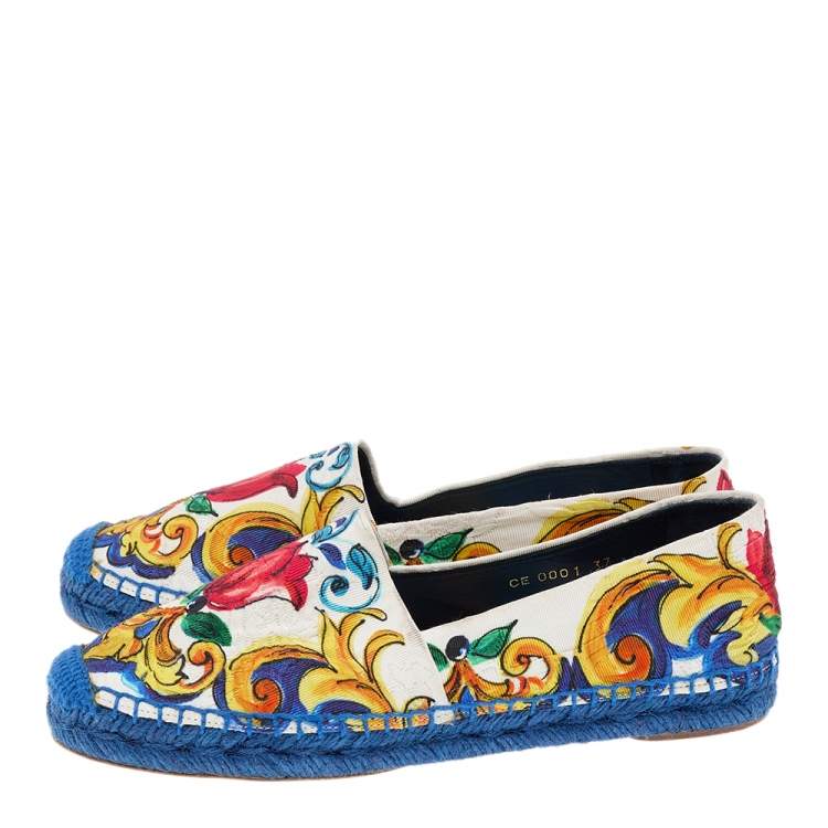 Pre Owned Dolce & Gabbana Multicolor Floral Print Fabric Espadrille Flats Size 37