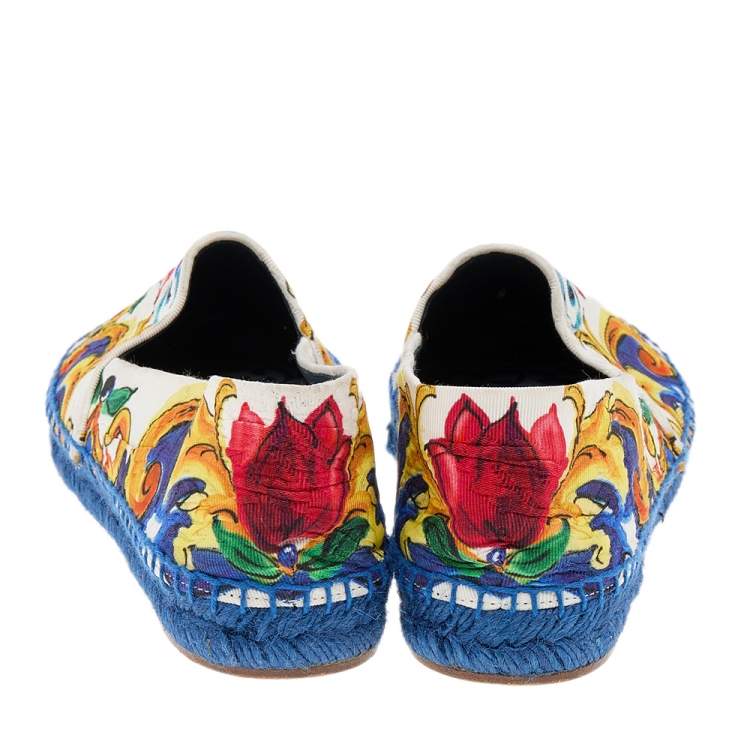 Pre Owned Dolce & Gabbana Multicolor Floral Print Fabric Espadrille Flats Size 37