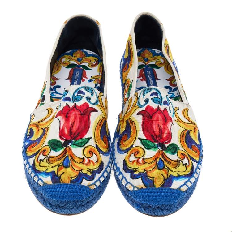 Pre Owned Dolce & Gabbana Multicolor Floral Print Fabric Espadrille Flats Size 37