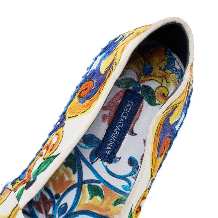Pre Owned Dolce & Gabbana Multicolor Floral Print Fabric Espadrille Flats Size 37