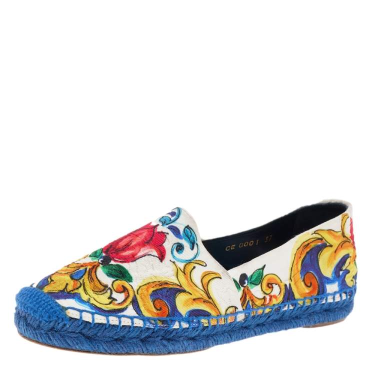 Pre Owned Dolce & Gabbana Multicolor Floral Print Fabric Espadrille Flats Size 37