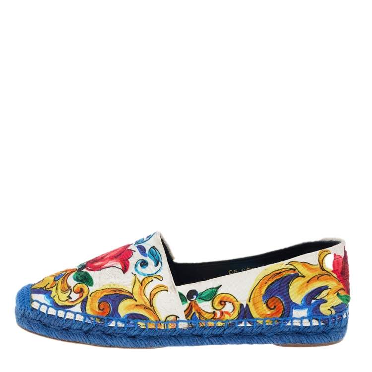 Pre Owned Dolce & Gabbana Multicolor Floral Print Fabric Espadrille Flats Size 37