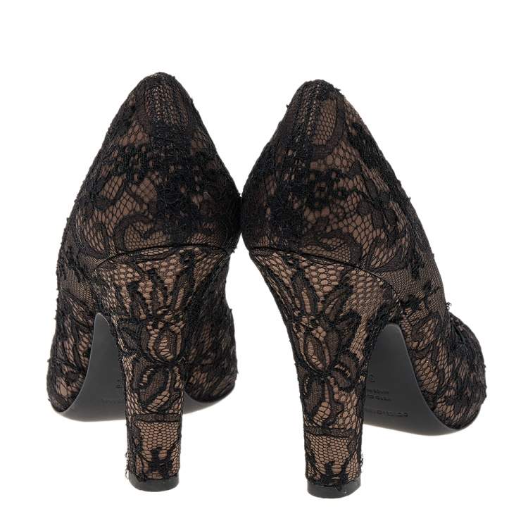 Pre Owned Dolce & Gabbana Black/Brown Lace And Stain Pumps Size 38