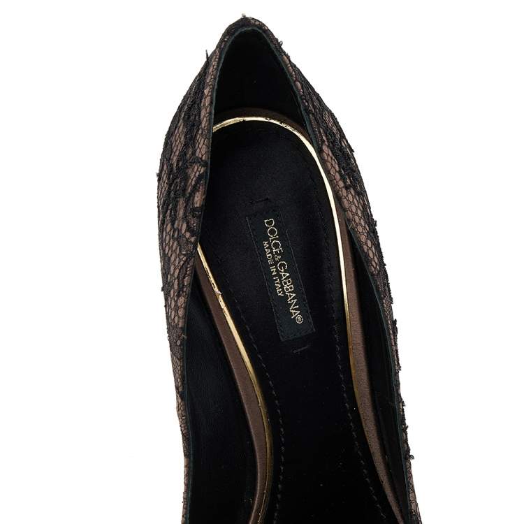 Pre Owned Dolce & Gabbana Black/Brown Lace And Stain Pumps Size 38