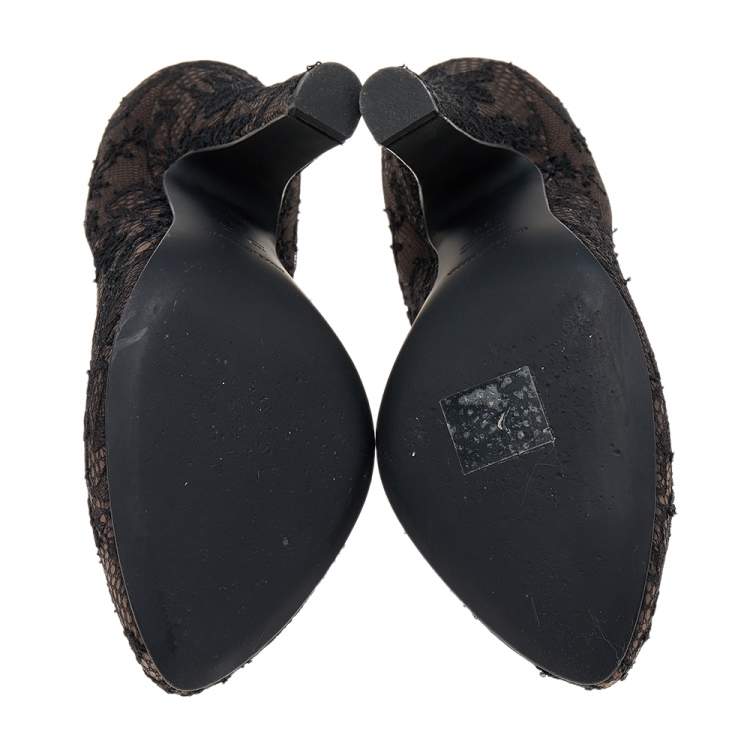 Pre Owned Dolce & Gabbana Black/Brown Lace And Stain Pumps Size 38