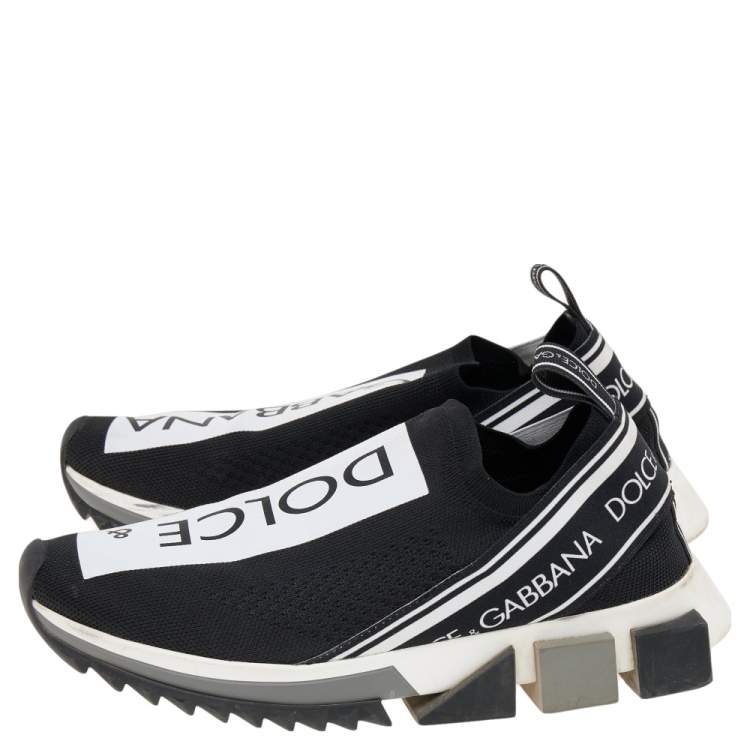 Pre Owned Dolce & Gabbana Black/White Knit Fabric Sorrento Slip On Sneakers Size 38
