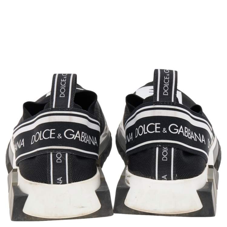 Pre Owned Dolce & Gabbana Black/White Knit Fabric Sorrento Slip On Sneakers Size 38