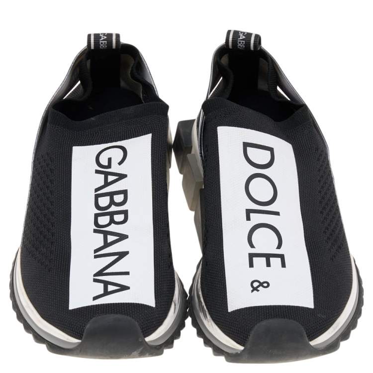 Pre Owned Dolce & Gabbana Black/White Knit Fabric Sorrento Slip On Sneakers Size 38