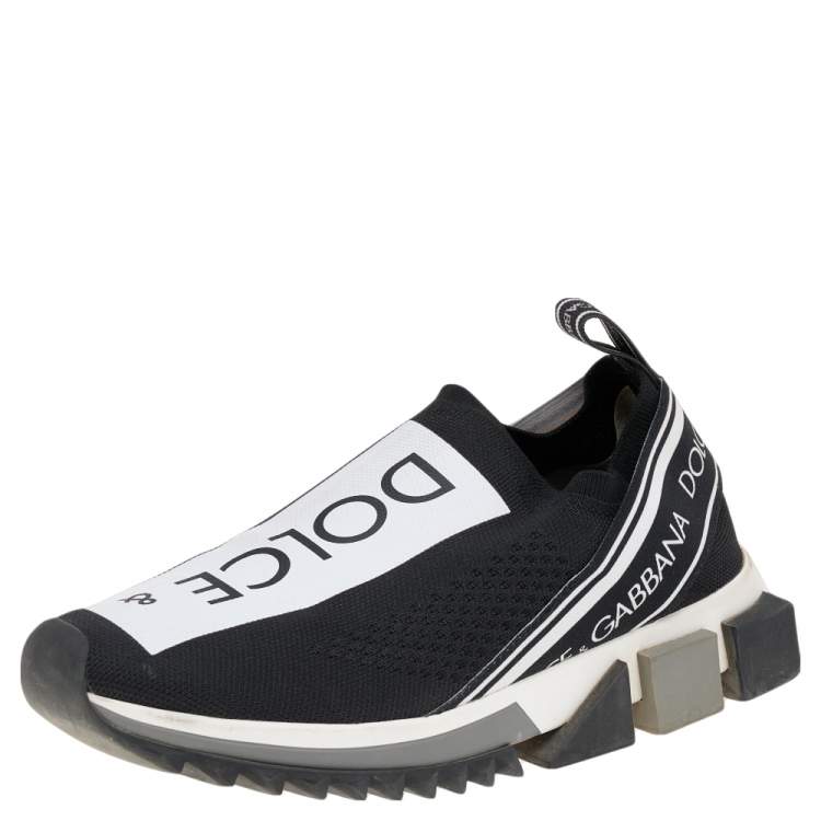Pre Owned Dolce & Gabbana Black/White Knit Fabric Sorrento Slip On Sneakers Size 38