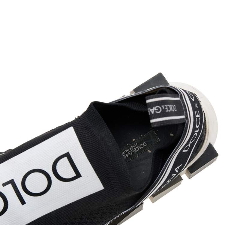 Pre Owned Dolce & Gabbana Black/White Knit Fabric Sorrento Slip On Sneakers Size 38