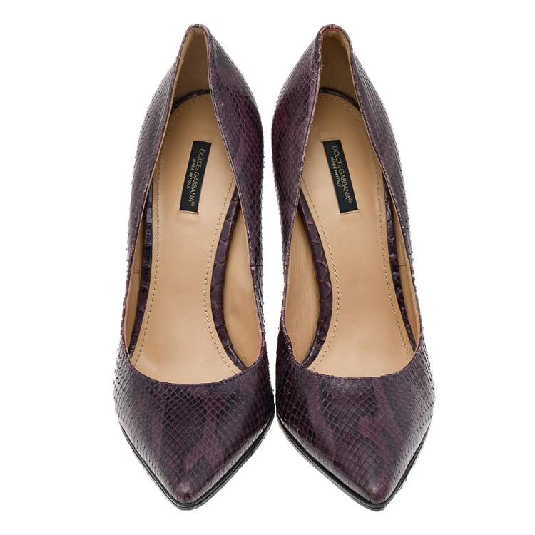 Pre Owned Dolce & Gabbana Dark Purple/Black Snakeskin Pointed Toe Pumps Size 40