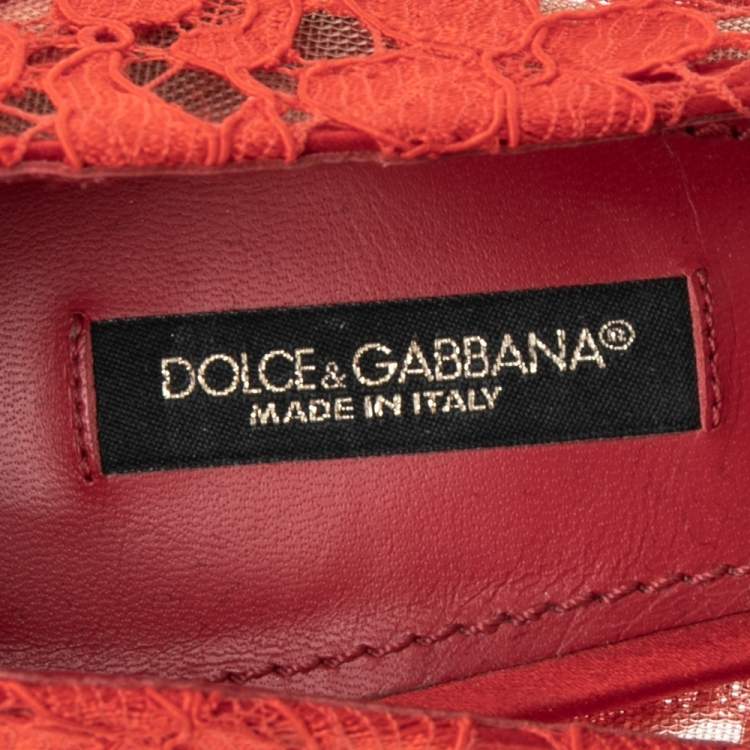 Pre Owned Dolce & Gabbana Red Lace Bellucci Crystal Embellished Pointed-Toe Pumps Size 40