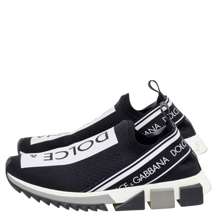 مملوكة مسبقًا Dolce & Gabbana Black/White Knit Fabric Sorrento Slip On Sneakers Size 38