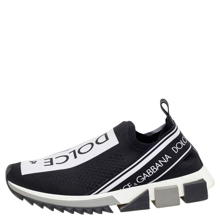 مملوكة مسبقًا Dolce & Gabbana Black/White Knit Fabric Sorrento Slip On Sneakers Size 38