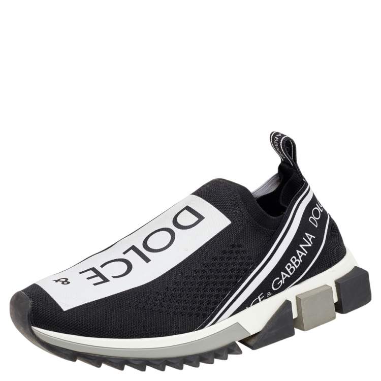مملوكة مسبقًا Dolce & Gabbana Black/White Knit Fabric Sorrento Slip On Sneakers Size 38