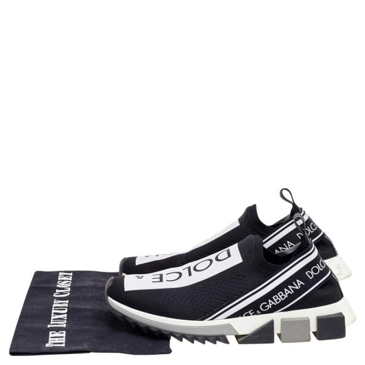 مملوكة مسبقًا Dolce & Gabbana Black/White Knit Fabric Sorrento Slip On Sneakers Size 38