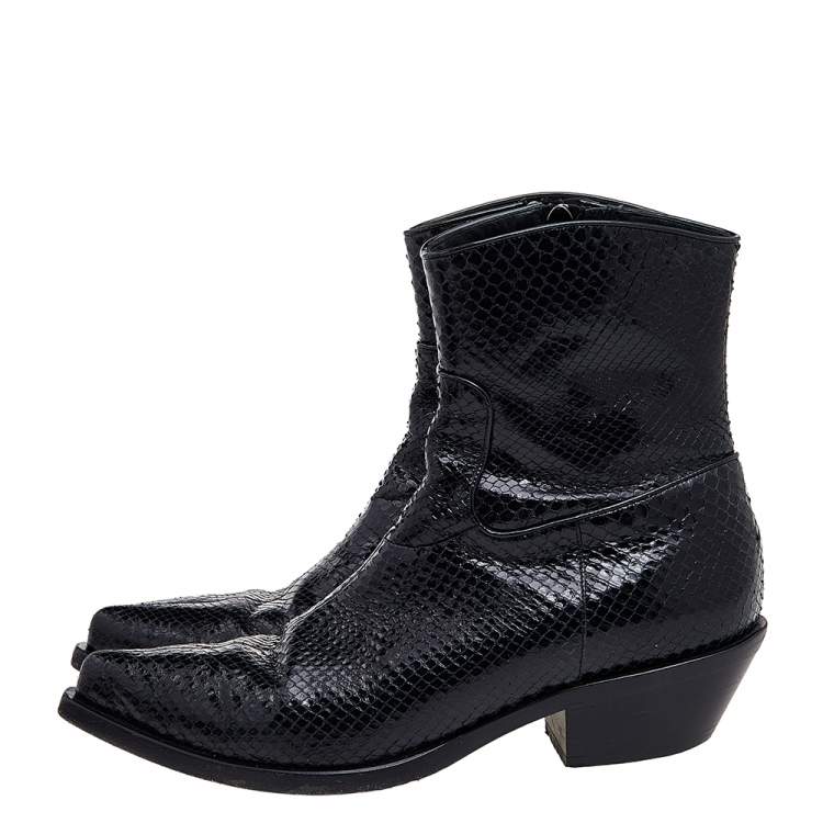 Pre Owned Dolce & Gabbana Black Python Ankle Boots Size 40