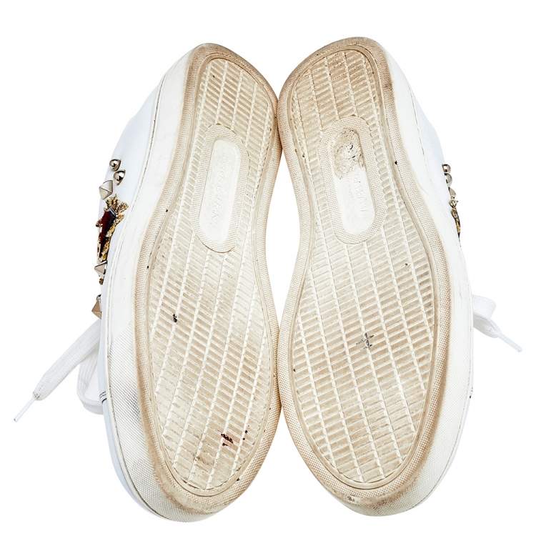 مملوكة مسبقًا Dolce & Gabbana White Leather Embellished Portofino Sneakers Size 37
