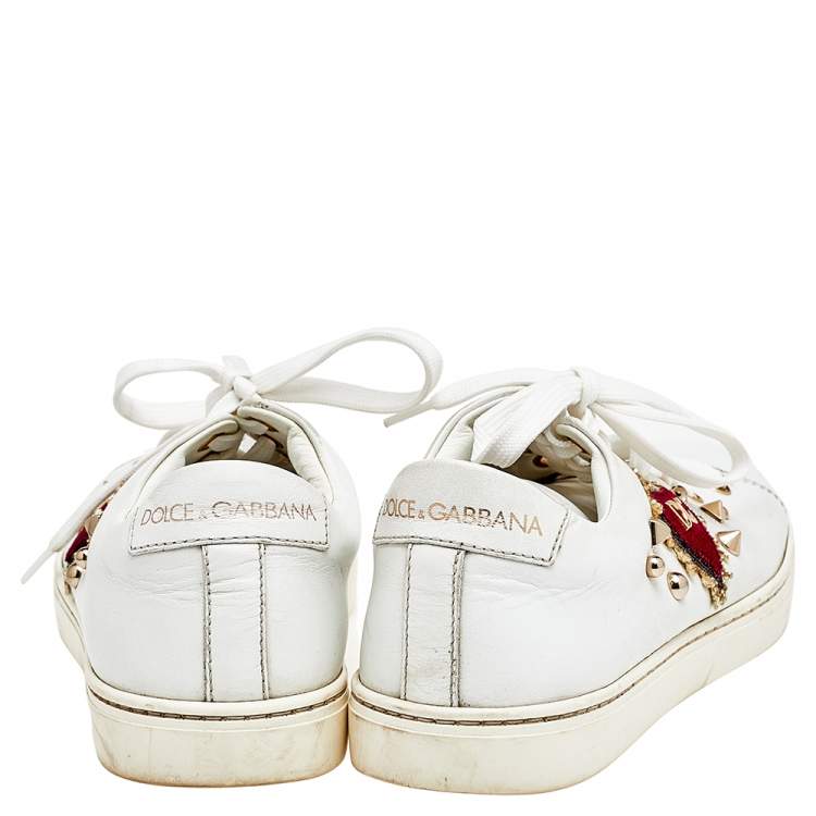 مملوكة مسبقًا Dolce & Gabbana White Leather Embellished Portofino Sneakers Size 37