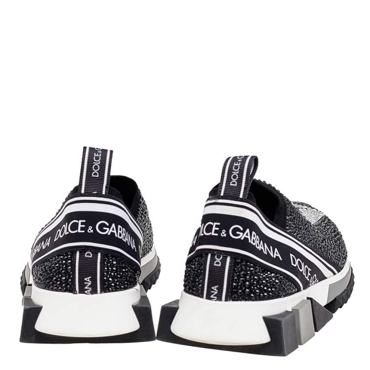 مملوكة مسبقًا Dolce & Gabbana Black/White Knit Fabric Crystal Embellished Sorrento Slip On Sneakers Size 39.5
