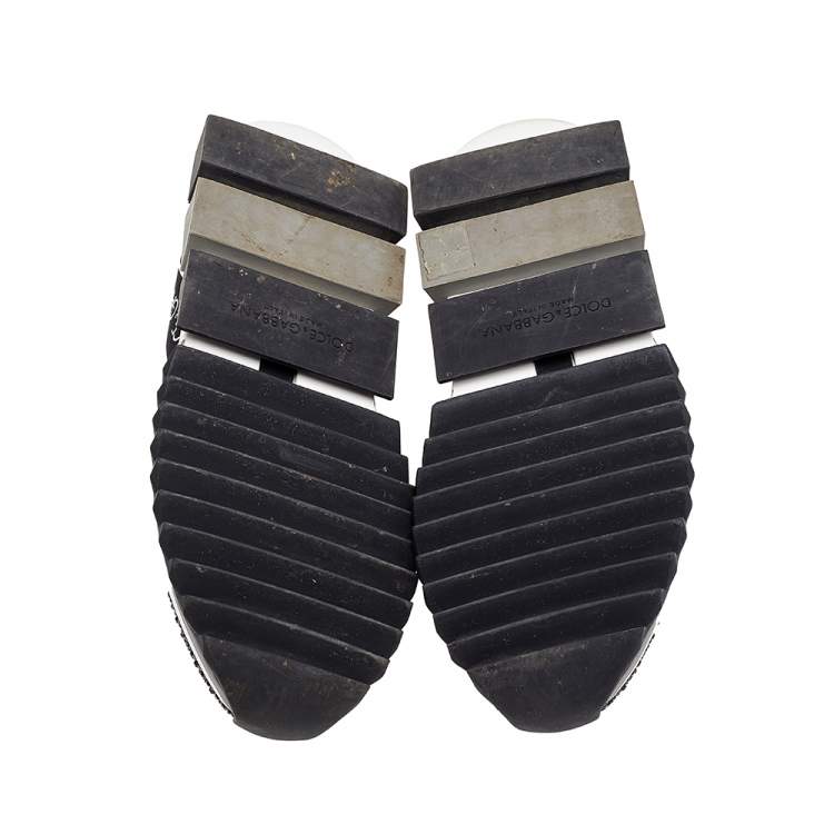 مملوكة مسبقًا Dolce & Gabbana Black/White Knit Fabric Crystal Embellished Sorrento Slip On Sneakers Size 39.5