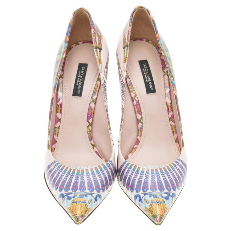 Pre Owned Dolce & Gabbana Multicolor Printed Patent Leather Pointed Toe Pumps Size 38.5
