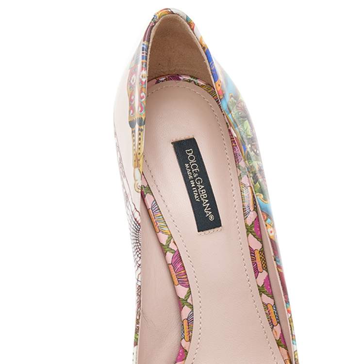 Pre Owned Dolce & Gabbana Multicolor Printed Patent Leather Pointed Toe Pumps Size 38.5