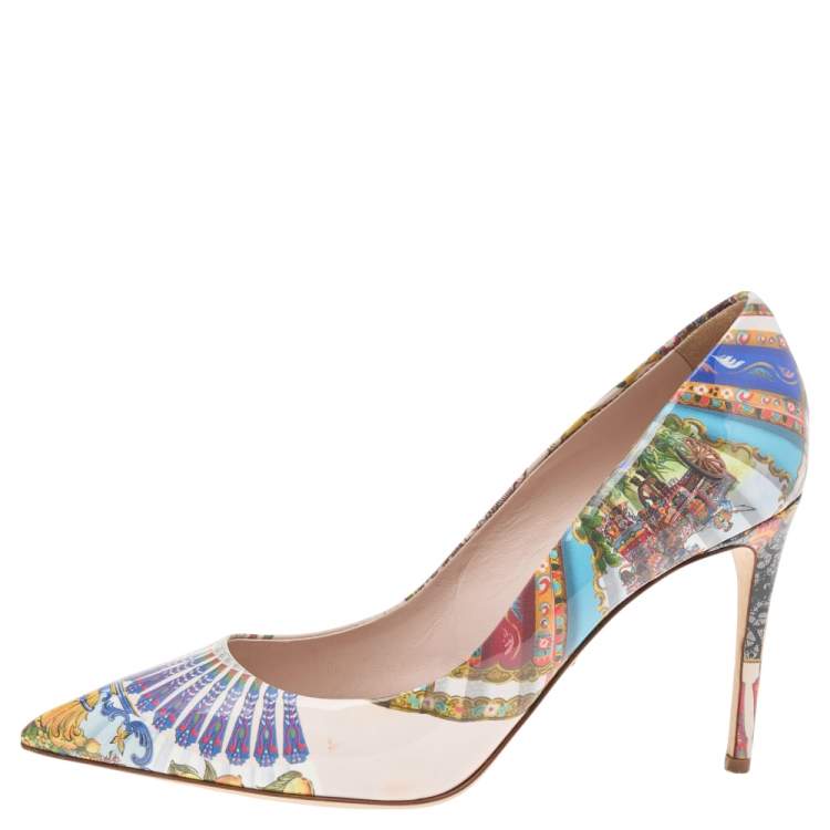 Pre Owned Dolce & Gabbana Multicolor Printed Patent Leather Pointed Toe Pumps Size 38.5
