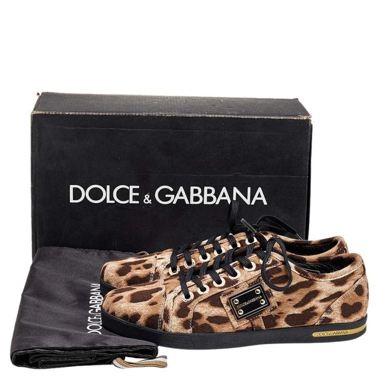 Pre Owned Dolce & Gabbana Brown Leopard Print Knit Fabric Low Top Sneakers Size 37