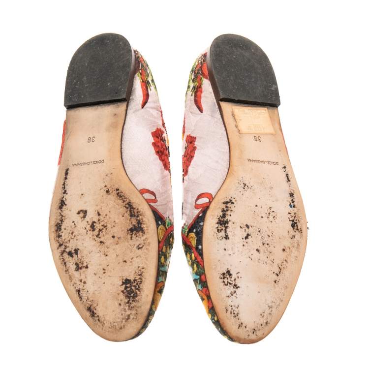 مملوكة مسبقًا Dolce & Gabbana Multicolor Floral Print Brocade Flat Smoking Slippers Size 36