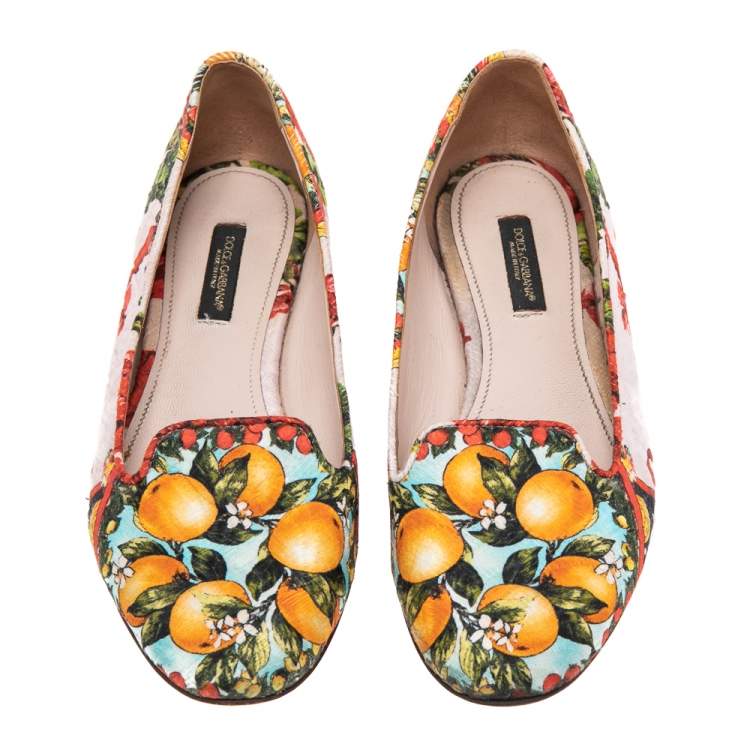 مملوكة مسبقًا Dolce & Gabbana Multicolor Floral Print Brocade Flat Smoking Slippers Size 36